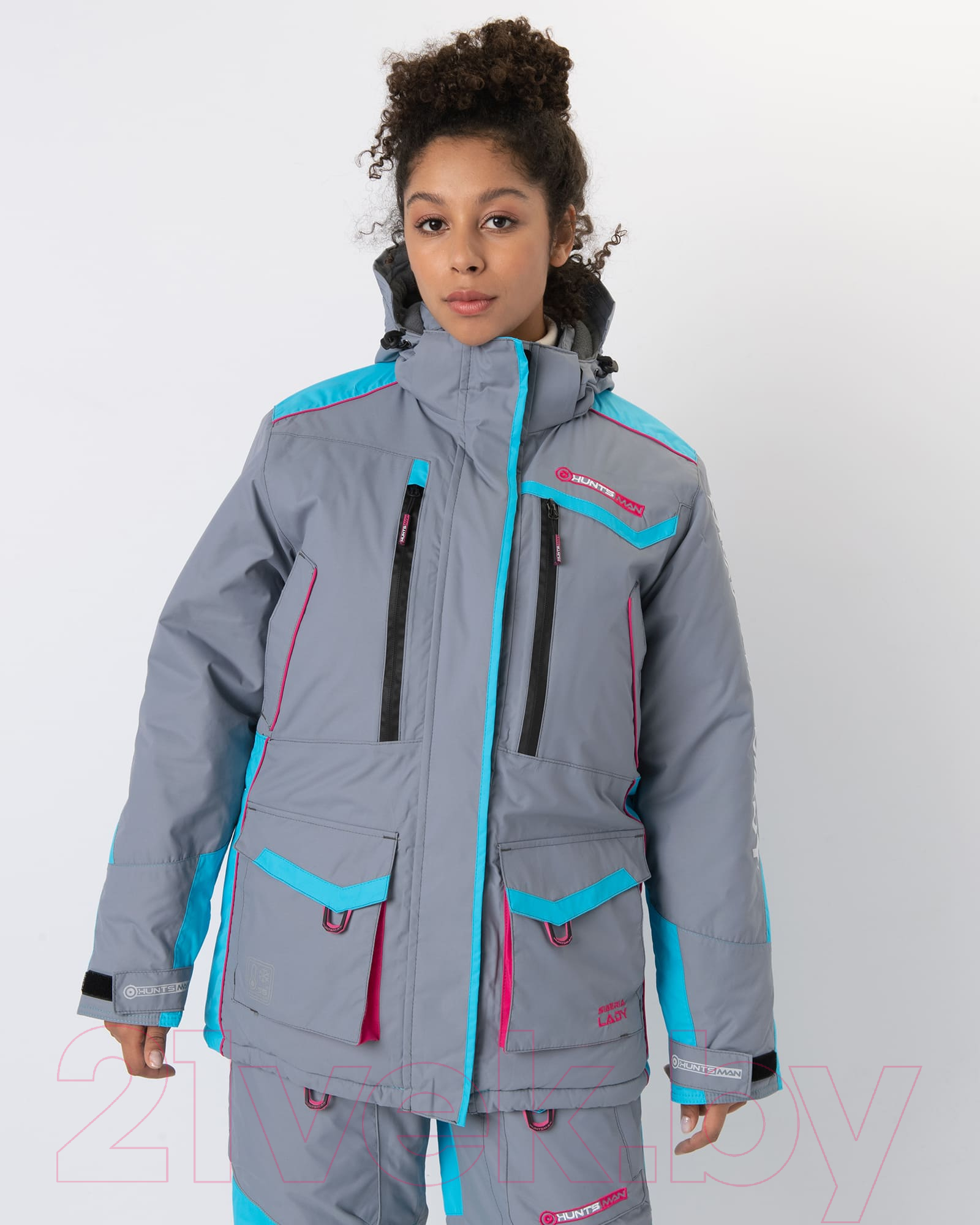 Костюм для охоты и рыбалки Huntsman Siberia зима Lady серый/голубой (р-р 48-50/170-176) — фото 4