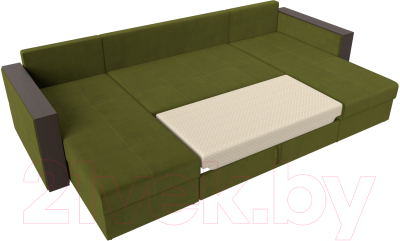Диван П-образный Лига Диванов Валенсия / 31443 (микровельвет зеленый/подушки зеленый/бежевый)