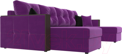 Диван П-образный Лига Диванов Валенсия / 31445 (микровельвет фиолетовый/подушки фиолетовый/черный)