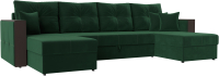 Диван П-образный Лига Диванов Валенсия / 115086 (велюр зеленый/подушки зеленый) - 