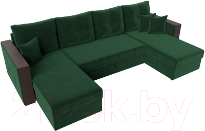 Диван П-образный Лига Диванов Валенсия / 115086 (велюр зеленый/подушки зеленый)