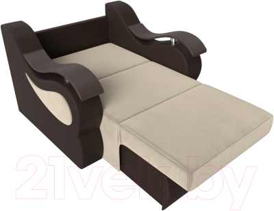 Кресло-кровать Лига Диванов Меркурий 60 / 111617 (микровельвет бежевый/экокожа коричневый)