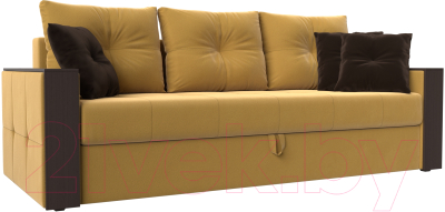Диван Лига Диванов Валенсия / 114458 (микровельвет желтый/подушки желтый/коричневый)