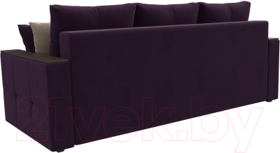 Диван Лига Диванов Валенсия / 114467 (велюр фиолетовый/подушки фиолетовый/бежевый)
