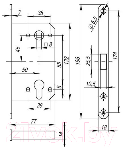 Защелка врезная с фиксацией Rucetti RM1885 SN (белый никель) — фото 3