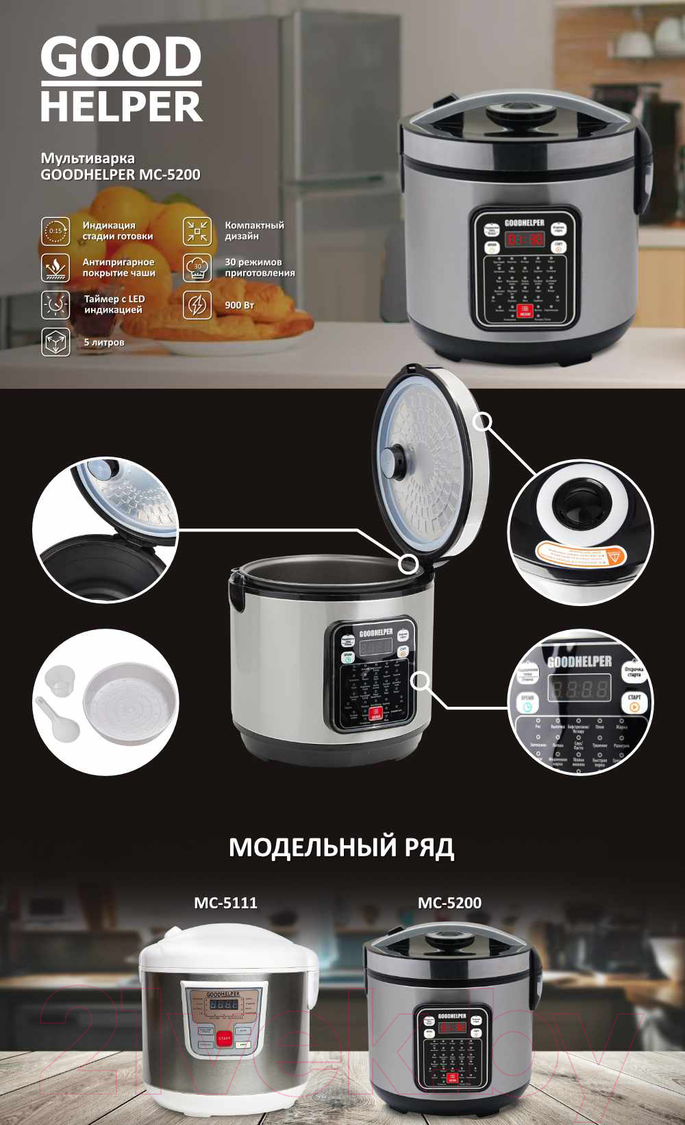 Goodhelper МС-5200 Мультиварка купить в Минске