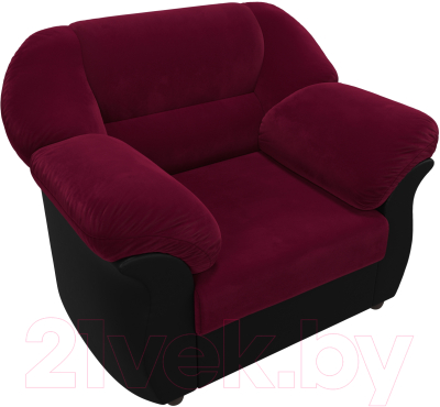 Кресло мягкое Лига Диванов Карнелла / 109585 (микровельвет бордовый/экокожа черный)
