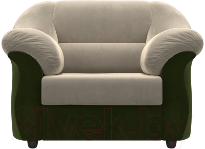 Кресло мягкое Лига Диванов Карнелла / 109589 (микровельвет бежевый/зеленый)