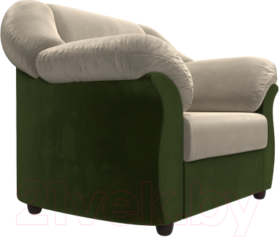 Кресло мягкое Лига Диванов Карнелла / 109589 (микровельвет бежевый/зеленый)