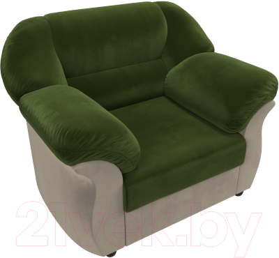 Кресло мягкое Лига Диванов Карнелла / 109590 (микровельвет зеленый/бежевый)