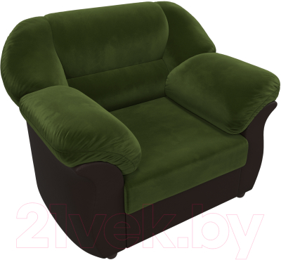 Кресло мягкое Лига Диванов Карнелла / 109591 (микровельвет зеленый/экокожа коричневый)
