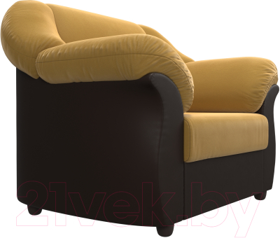 Кресло мягкое Лига Диванов Карнелла / 109593 (микровельвет желтый/экокожа коричневый)