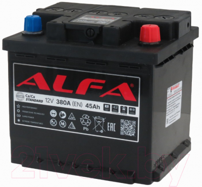 Автомобильный аккумулятор ALFA battery Battery Standart R+ 380A / 6CT-45R (45 А/ч)