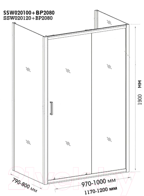 Душевой уголок PELICAN 80x120x190 / SSW020120+BP02080