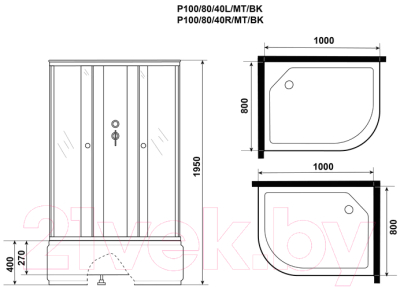 Душевая кабина Niagara Promo P100/80/40L/MT/BK 100x80x195