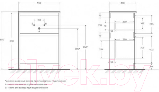 Тумба под умывальник BelBagno KRAFT39-600/390-2C-PIA-BO