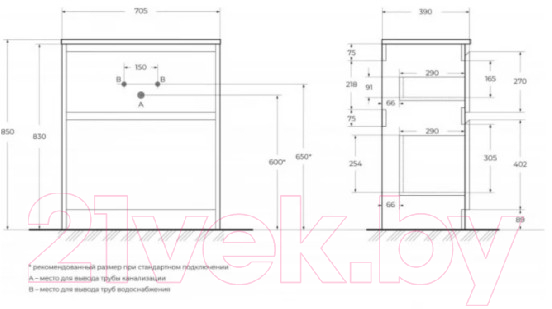 Тумба под умывальник BelBagno KRAFT39-700/390-2C-PIA-BO