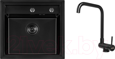 Мойка кухонная со смесителем Arfeka AF PVD Nano 52x49 + AF FSS304 + ZP DS (Black)