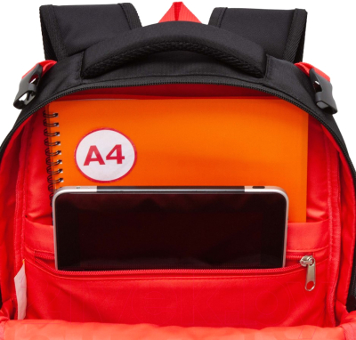 Школьный рюкзак Grizzly RB-458-1 (черный/красный)