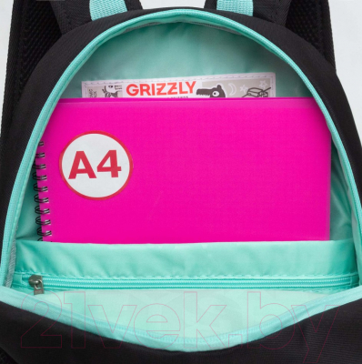 Школьный рюкзак Grizzly RG-463-1 (черный/мятный)