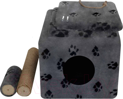 Комплекс для кошек Kogtik Ферро с лежанкой / СЛД m (джут серый/лапки)