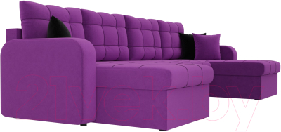 Диван П-образный Лига Диванов Ливерпуль / 31469 (микровельвет фиолетовый/подушки фиолетовый/черный)
