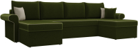 Диван П-образный Лига Диванов Милфорд / 31568 (микровельвет зеленый/бежевый/подушки зеленый/бежевый) - 