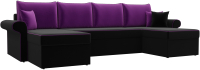 Диван П-образный Лига Диванов Милфорд / 31575 (микровельвет черный/фиолетовый/подушки фиолетовый) - 
