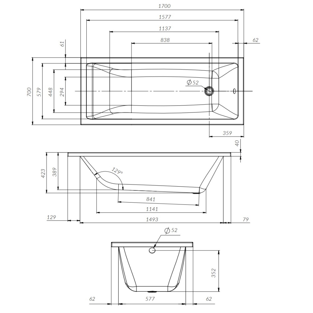 Ванна акриловая AM.PM Gem 170x70 / W93A-170-070W-A