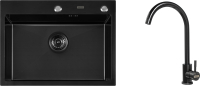 Мойка кухонная со смесителем Arfeka Eco AR PVD Nano 60x45+AF SD-03SS304+ZP DS (черный) - 