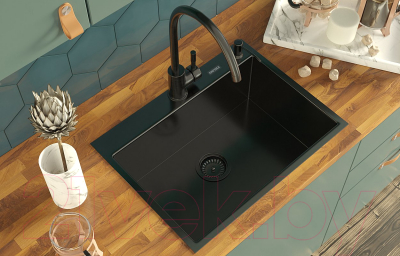 Мойка кухонная со смесителем Arfeka Eco AR PVD Nano 60x45+AF SD-03SS304+ZP DS (черный)