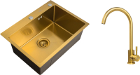 Мойка кухонная со смесителем Arfeka Eco AR PVD Nano 60x45+AF SD-03SS304+ZP DS (золото) - 
