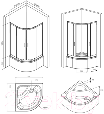 Душевой уголок AM.PM Gem Deep 90x90 / W90G-401A090BT