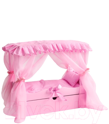 Аксессуар для куклы Leader Toys Diamond Princes Кроватка c царским балдахином / 72219 (розовый)