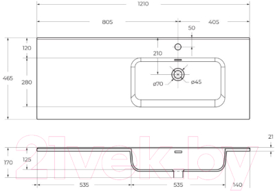 Умывальник BelBagno BB1200ETL-R