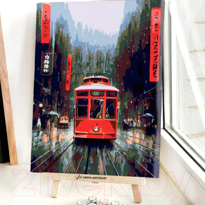 Картина по номерам Red Panda Трамвай в дождливом Токио p54801