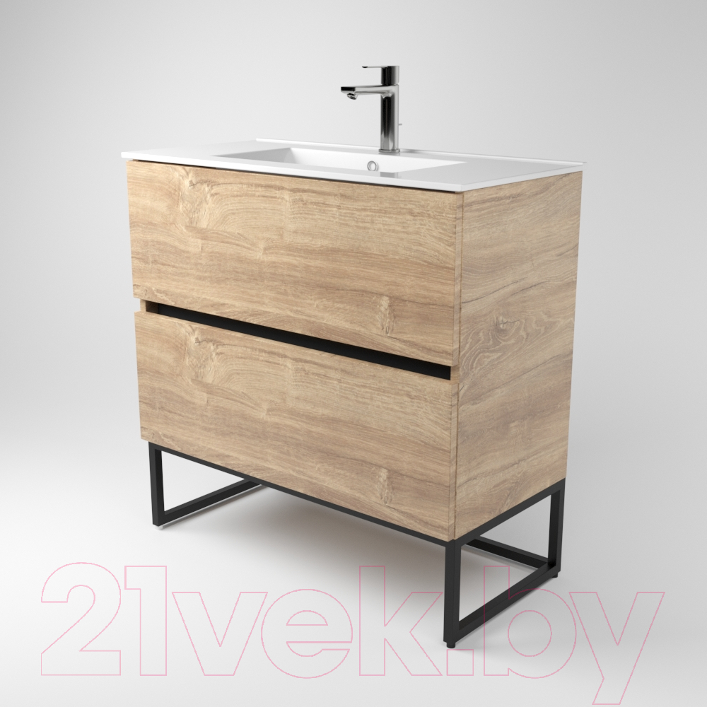 Тумба под умывальник Дабер 012 WeltWasser Deilbach 7517-80 / Т12.8W.2.6Ч (дуб канзас коричневый/черный) — фото 2