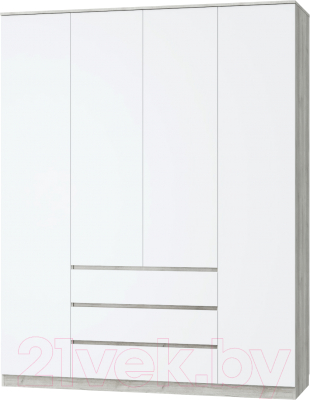 Шкаф MLK Лори 4-х дверный с ящиками (дуб серый/белый)