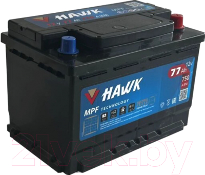 Автомобильный аккумулятор HAWK R+ 750A / HSMF-57412 (77 А/ч)