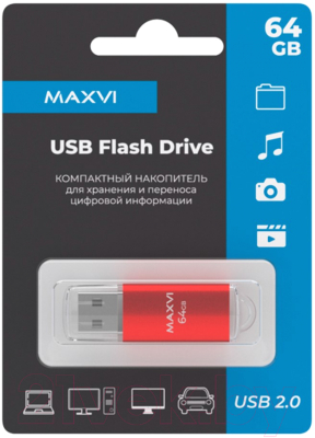 Usb flash накопитель Maxvi MP 64GB 2.0 (красный)