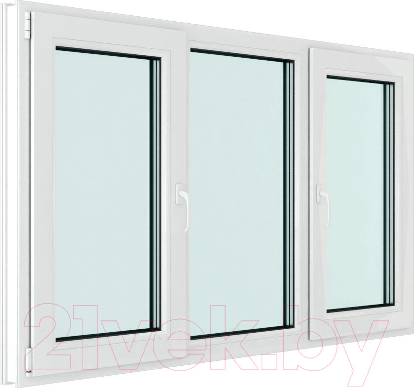 Окно ПВХ Rehau Futuruss 3 части Поворотно-откидные 2 створки по краям 3 стекла (1200x1900x70)