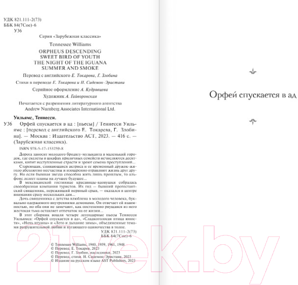 Художественная книга АСТ Орфей спускается в ад (Уильямс Т.) — фото 3