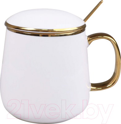 Чашка AksHome Moonshine с крышкой 12x9x19.5 (белый/золото)