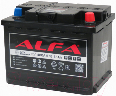 Автомобильный аккумулятор ALFA battery Standart R+ 480A / 6CT-55R (55 А/ч)
