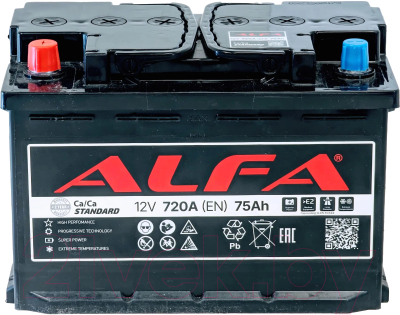 Автомобильный аккумулятор ALFA battery Standart L 720A / 6CT-75L (75 А/ч)