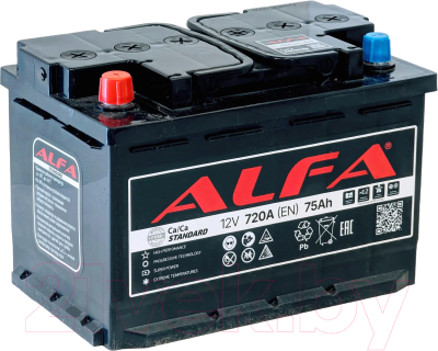 Автомобильный аккумулятор ALFA battery Standart L 720A / 6CT-75L (75 А/ч)