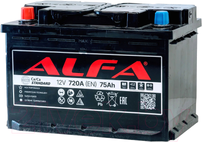 Автомобильный аккумулятор ALFA battery Standart L 720A / 6CT-75L (75 А/ч)