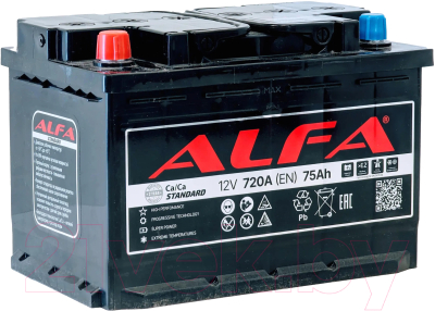 Автомобильный аккумулятор ALFA battery Standart L 720A / 6CT-75L (75 А/ч)