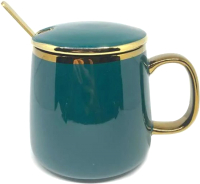 Чашка AksHome Moonshine с крышкой 12x9x19.5 (темно-зеленый/золото) - 