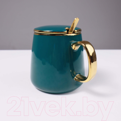 Чашка AksHome Moonshine с крышкой 12x9x19.5 (темно-зеленый/золото)